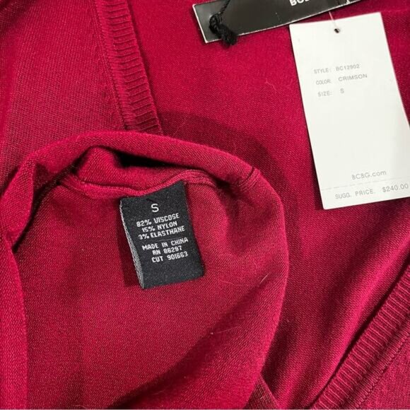 NEW BCBGMAXAZRIA Belted Tailored Plunge Midi Sweater Dress Crimson Red Small NWT - Picture 7 of 15